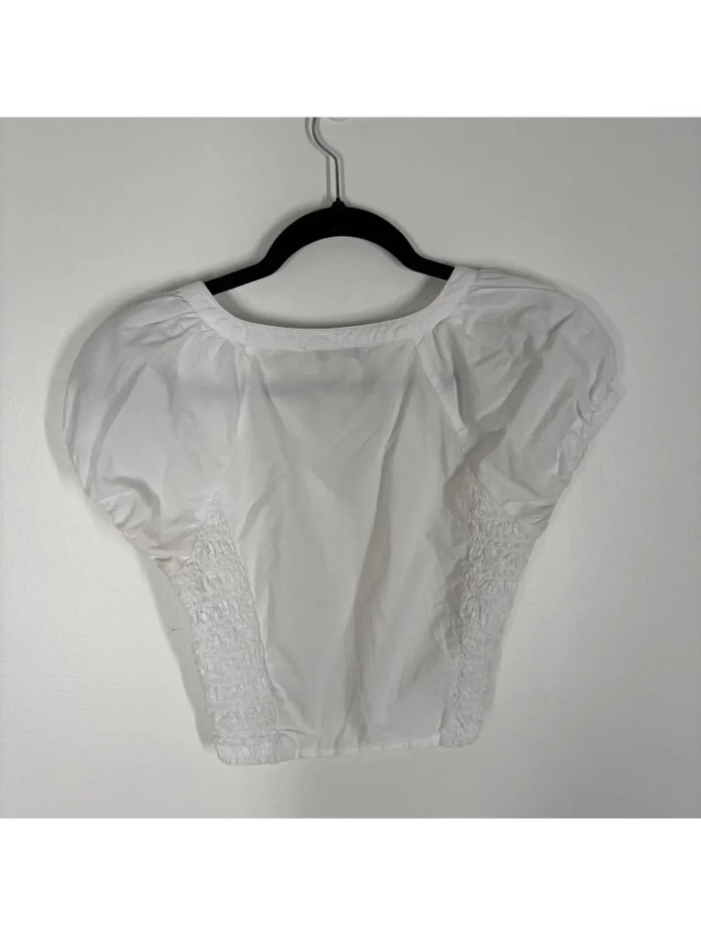 Madewell Women 00 White Cotton Puff Sleeve Smocked Yeri Poplin Button-Up Top